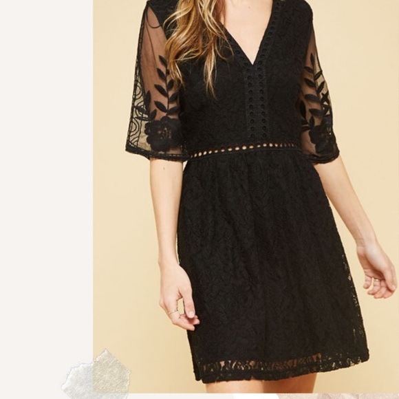 Crochet Lace Dress - Black - Picture 2 of 8